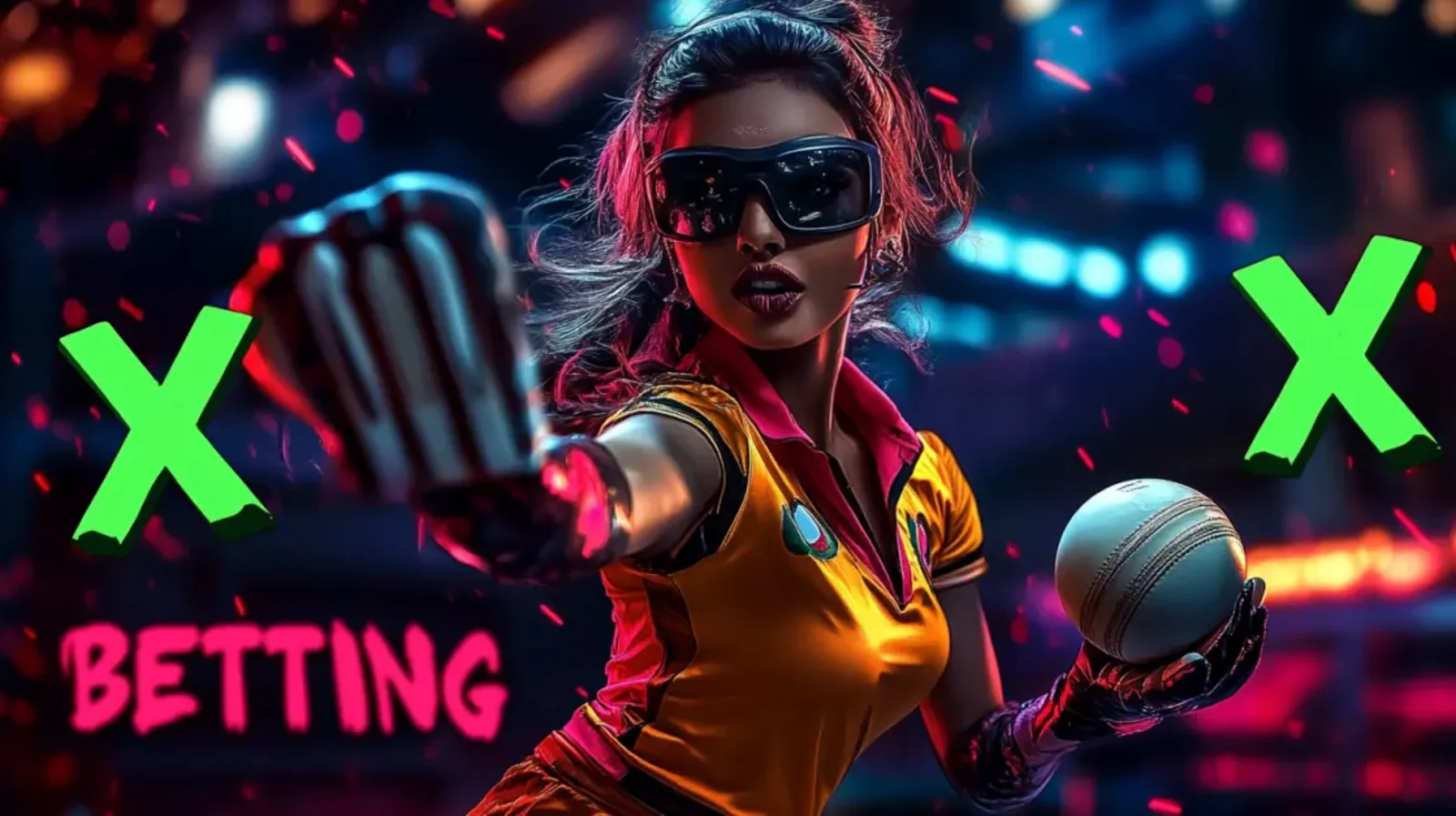 A handsome male cricket player in a yellow and black jersey holds a cricket ball, ready to play in a packed stadium with floating gold coins enhancing the exciting atmosphere.