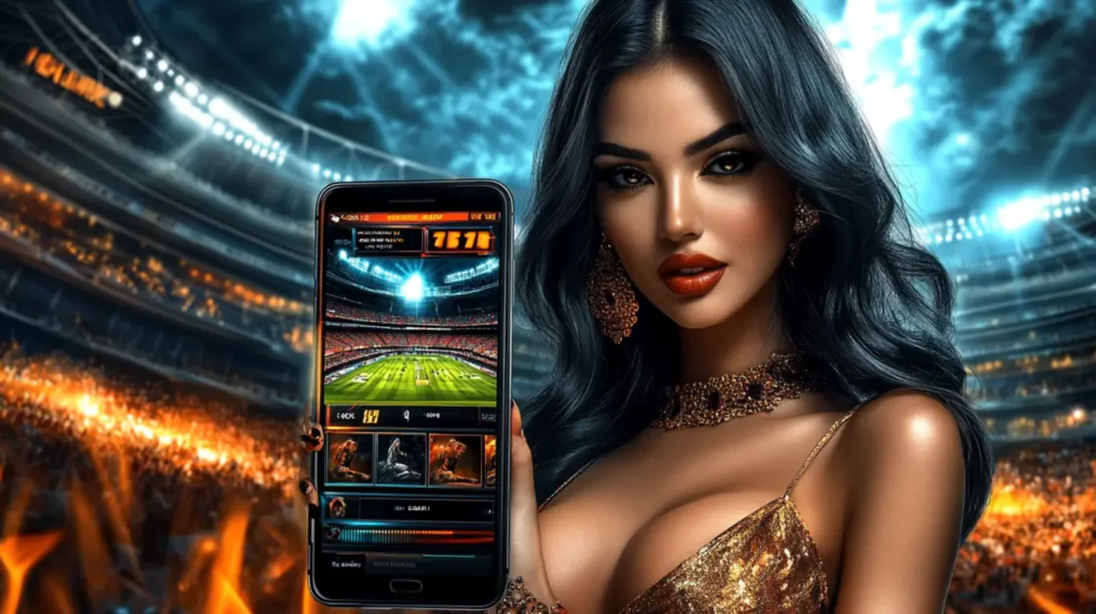 A stylish woman wearing sunglasses and a yellow polo shirt holds a cricket ball and glove in a neon-lit environment with the word BETTING displayed prominently in pink.